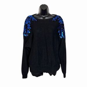 VINTAGE 80s 90s BEADED SEQUIN SWEATER BY DONAGAIN RETRO HOLIDAY SILK ANGORA S